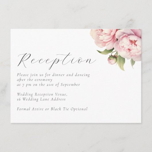 Elegante Blush Bloemen Bruiloft Receptie Informatiekaartje (Voorkant)