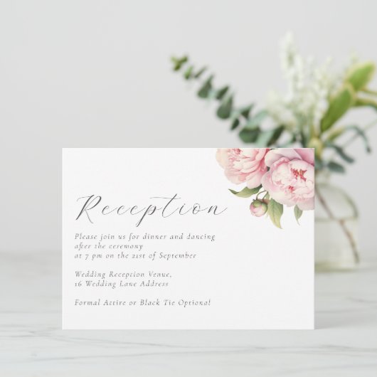 Elegante Blush Bloemen Bruiloft Receptie Informatiekaartje (Staand voorkant)