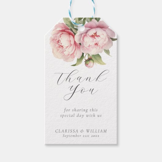 Elegante Blush Bloemen Dank u voor uw huwelijksgun Cadeaulabel (Voorkant)