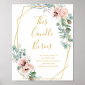 Elegante Blush Bloemen | Deze Kaars Brand Signaal Poster (Voorkant)