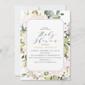 Elegante Blush Bloemen en Eucalyptus Baby shower Kaart (Voorkant)