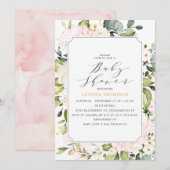 Elegante Blush Bloemen en Eucalyptus Baby shower Kaart (Voorkant / Achterkant)
