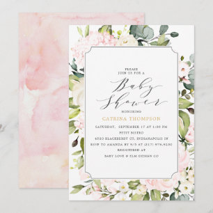 Elegante Blush Bloemen en Eucalyptus Baby shower Kaart