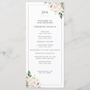 Elegante Blush Bloemen Eucalyptus Groen Huwelijk Programmakaart