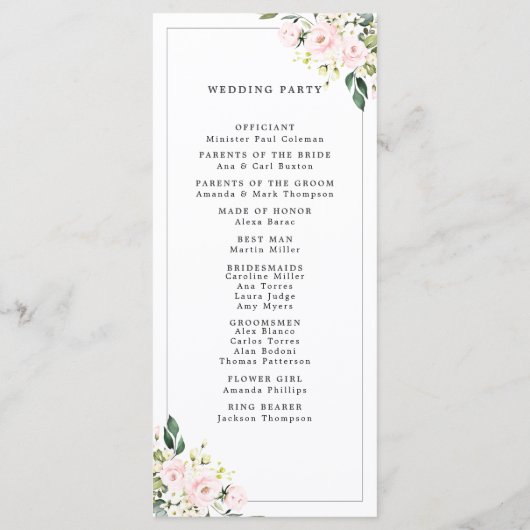 Elegante Blush Bloemen Eucalyptus Groen Huwelijk Programmakaart (Achterkant)