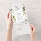 Elegante Blush Bloemen & Eucalyptus Wedding All In One Uitnodiging (Afscheurbaar)