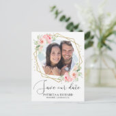 Elegante Blush Bloemen Foto Save the Date Bruiloft Briefkaart (Staand voorkant)