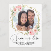 Elegante Blush Bloemen Foto Save the Date Bruiloft Briefkaart (Voorkant)