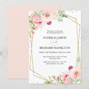 Elegante Blush Bloemen Geometrische bruiloft Jubil Kaart
