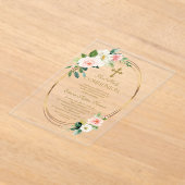 Elegante Blush Bloemen Goud Eerste Heilige Communi Acryl Uitnodigingen (Laagn)