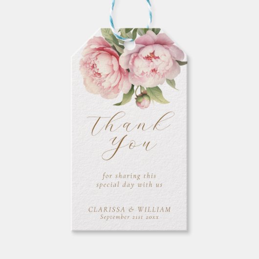Elegante Blush Bloemen Goud Wit Huwelijksgunst Cadeaulabel (Voorkant)
