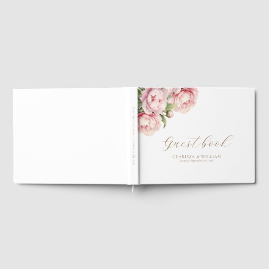 Elegante Blush Bloemen Goud Wit Moderne Bruiloft Gastenboek (Volledig)