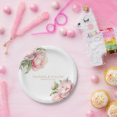 Elegante Blush Bloemen Goud Wit Moderne Bruiloft Papieren Bordje (Feest)