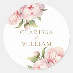 Elegante Blush Bloemen Goud Wit Moderne Bruiloft Ronde Sticker