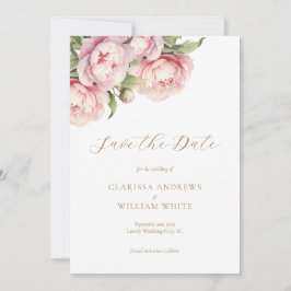 Elegante Blush Bloemen Goud Wit Moderne Bruiloft Save The Date