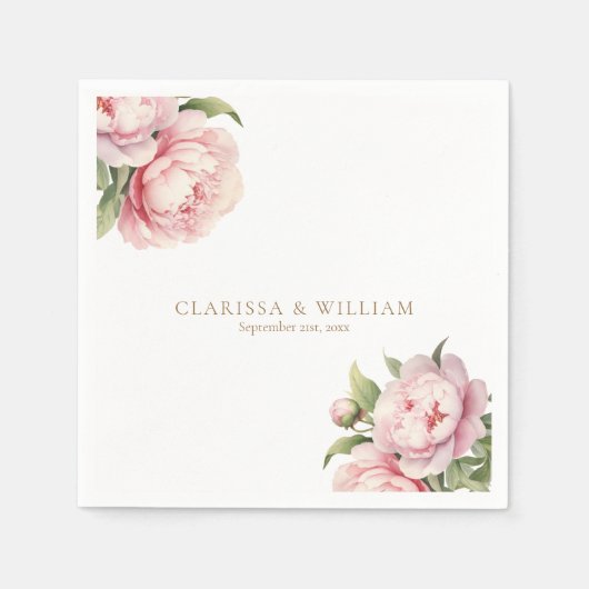 Elegante Blush Bloemen Goud Wit Moderne Bruiloft Servet (Voorkant)