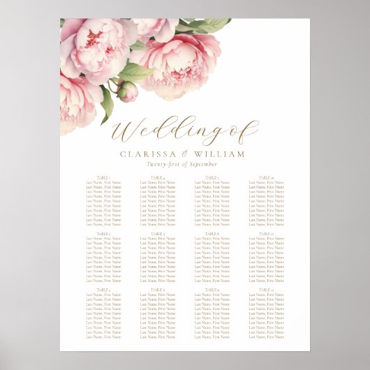 Elegante Blush Bloemen Goud Wit Trouwstoelen Poster (Voorkant)