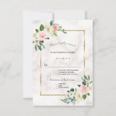 Elegante Blush Bloemen Gouden Marmeren Huwelijk RSVP Kaartje (Voorkant)
