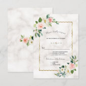 Elegante Blush Bloemen Gouden Marmeren Huwelijk RSVP Kaartje (Voorkant / Achterkant)