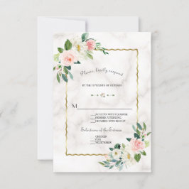 Elegante Blush Bloemen Gouden Marmeren Huwelijk RSVP Kaartje