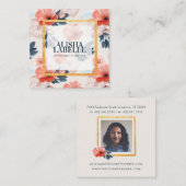 Elegante  Blush Bloemen Gouden Portret Lijst Vierkante Visitekaartje (Voorkant / Achterkant)