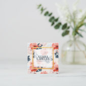 Elegante  Blush Bloemen Gouden Portret Lijst Vierkante Visitekaartje (Staand voorkant)