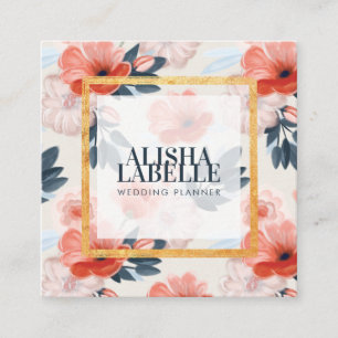 Elegante  Blush Bloemen Gouden Portret Lijst Vierkante Visitekaartje