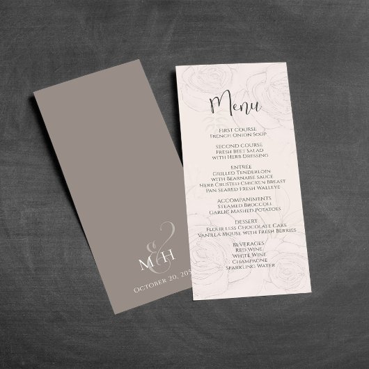 Elegante Blush Bloemen Groen Kalligrafie Menu