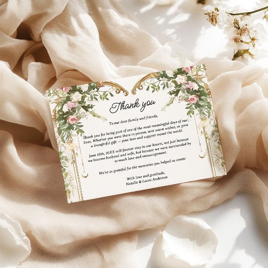 Elegante Blush Bloemen Hart Boog Wedding Bedankkaart