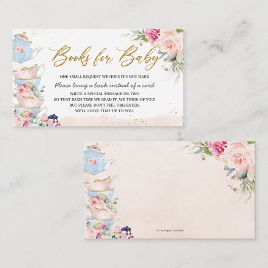 Elegante Blush Bloemen High Tea Party Boeken voor  Informatiekaartje (Voorkant / Achterkant)