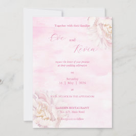 Elegante Blush Bloemen Huwelijksuitnodiging – Bewe Kaart