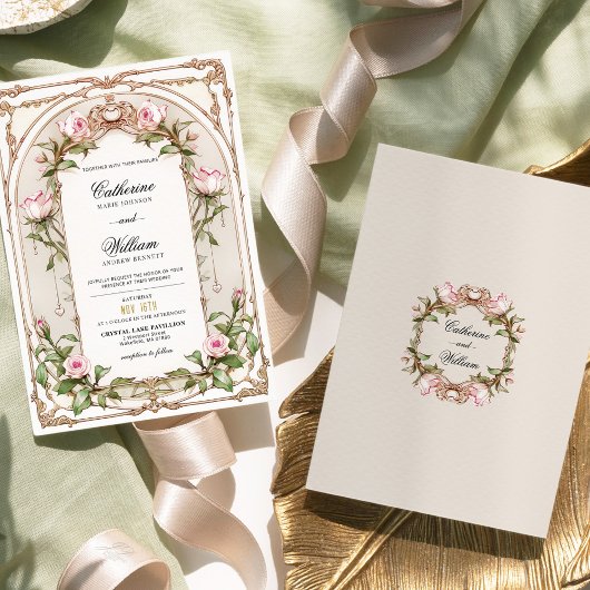 Elegante Blush Bloemen Huwelijksuitnodiging Kaart