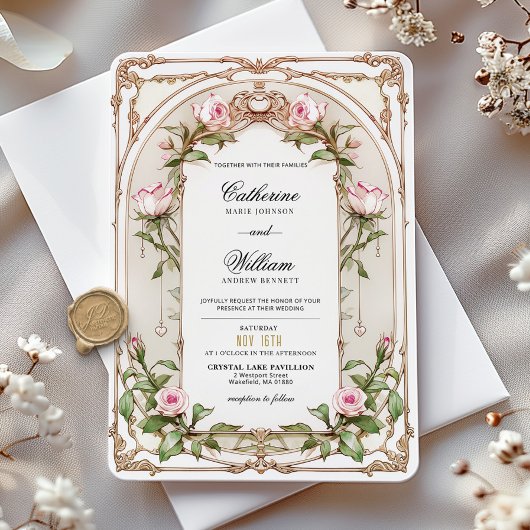 Elegante Blush Bloemen Huwelijksuitnodiging Kaart