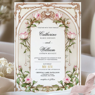 Elegante  Blush Bloemen Huwelijksuitnodiging Kaart