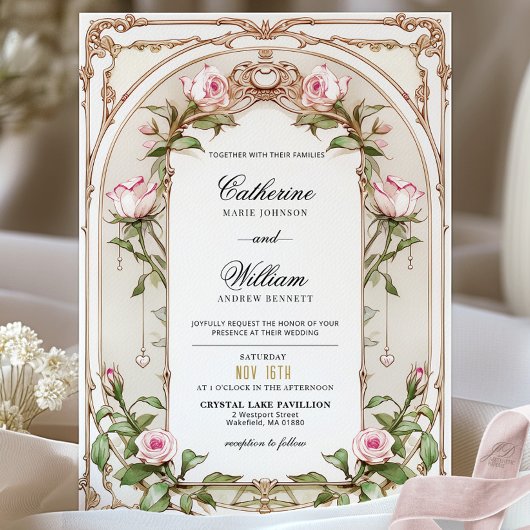 Elegante Blush Bloemen Huwelijksuitnodiging Kaart