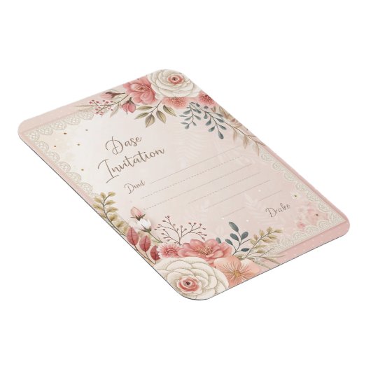 Elegante Blush Bloemen Kant Trouwuitnodiging Tempe Magneet (Rechterzijde)