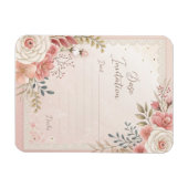 Elegante Blush Bloemen Kant Trouwuitnodiging Tempe Magneet (Horizontaal)