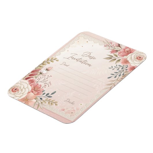 Elegante Blush Bloemen Kant Trouwuitnodiging Tempe Magneet (Linkerzijde)