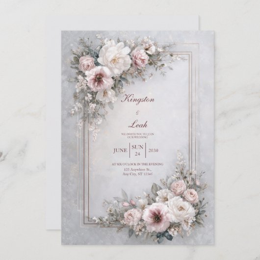 Elegante Blush Bloemen Lijst bruiloft Kaart (Voorkant / Achterkant)