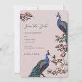 Elegante Blush Bloemen Pauw bruiloft Save The Date (Voorkant)
