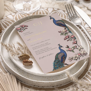 Elegante Blush Bloemen Pauw Gouden Huwelijk Folie Uitnodiging