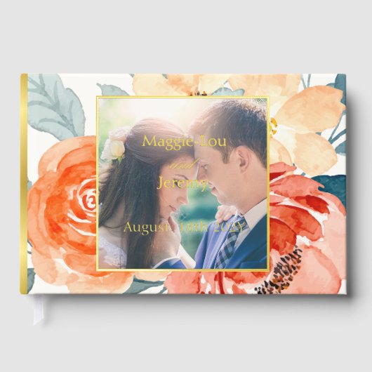 Elegante Blush Bloemen Trouwgoud Gastenboek (Voorkant)