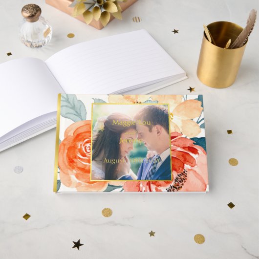 Elegante Blush Bloemen Trouwgoud Gastenboek (Voorkant open)