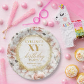 Elegante Blush Bloemen Verjaardagsfeest Papieren B Papieren Bordje (Feest)