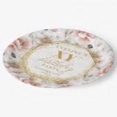 Elegante Blush Bloemen Verjaardagsfeest Papieren B Papieren Bordje (Gekanteld)