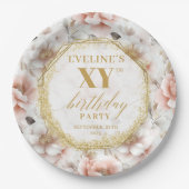 Elegante Blush Bloemen Verjaardagsfeest Papieren B Papieren Bordje (Voorkant)