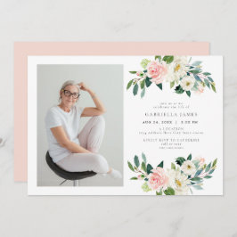 Elegante Blush Bloemen Viering van het leven Begra Kaart