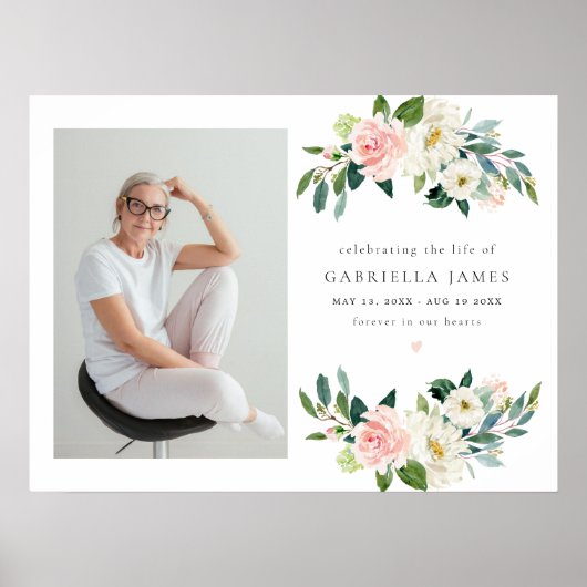 Elegante Blush Bloemen Viering van het leven Begra Poster (Voorkant)