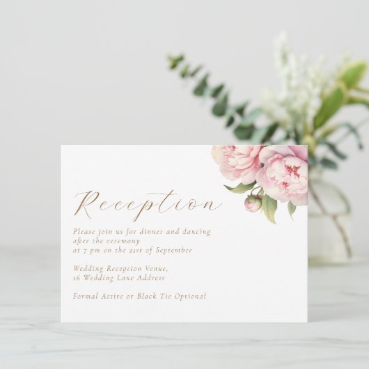 Elegante Blush Bloemen Waterverf Trouwreceptie Informatiekaartje (Staand voorkant)