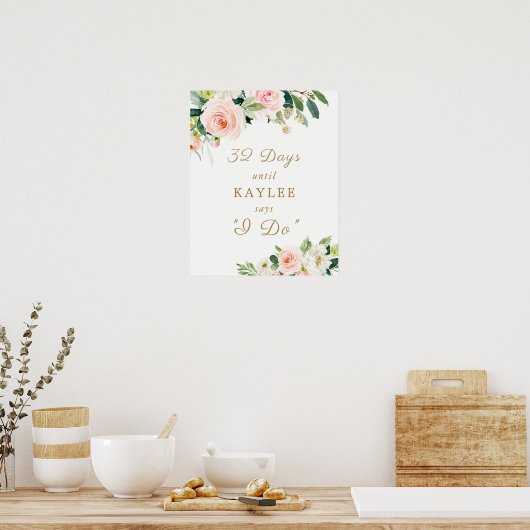 Elegante Blush Bloemendagen Totdat Ze Ja Zegt Poster (Keuken)